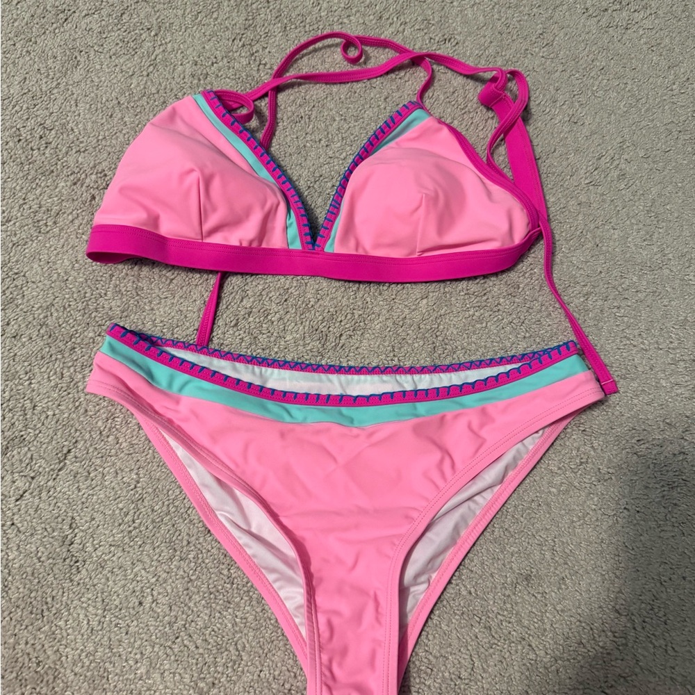 Cupshe Pink and Teal Bikini Set